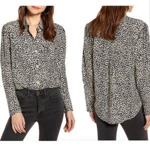 Something Navy Cheetah Leopard Utility Blouse